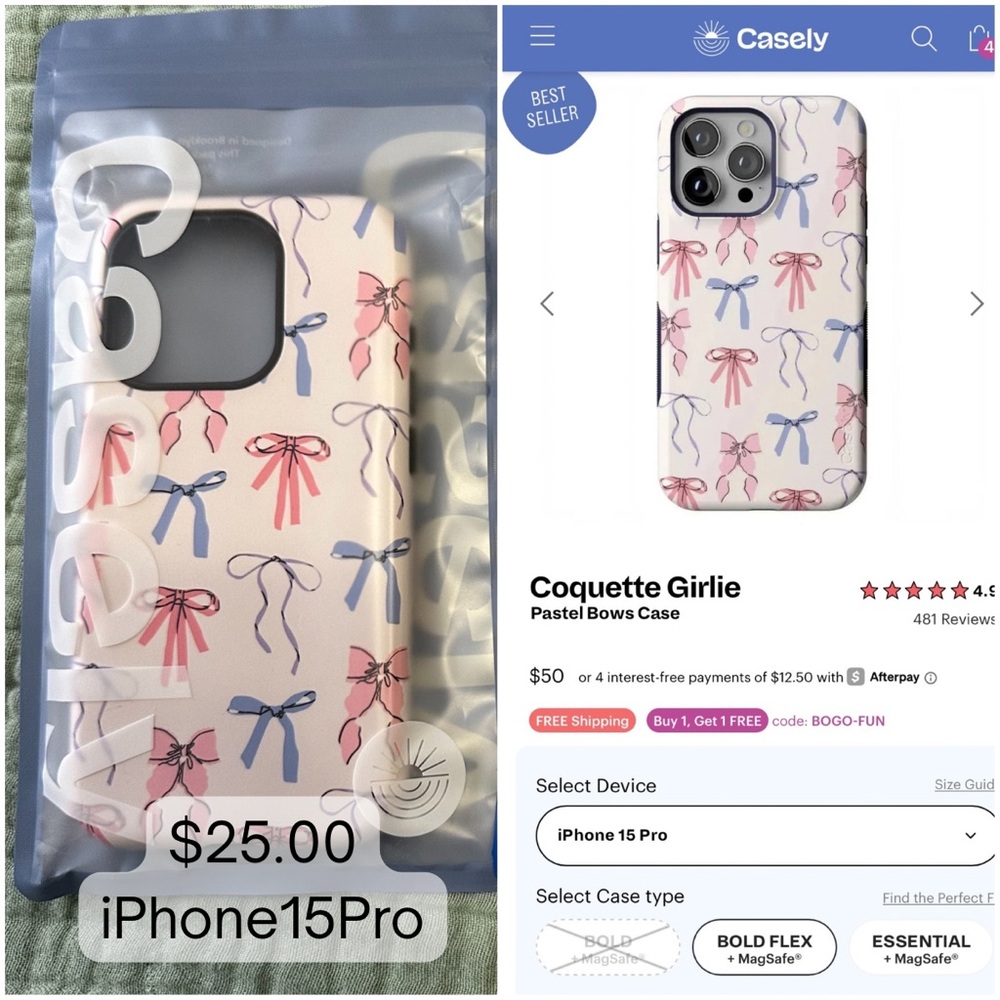 Coquette Girlie iPhone 15 Pro Case - Pink and Blue Bows